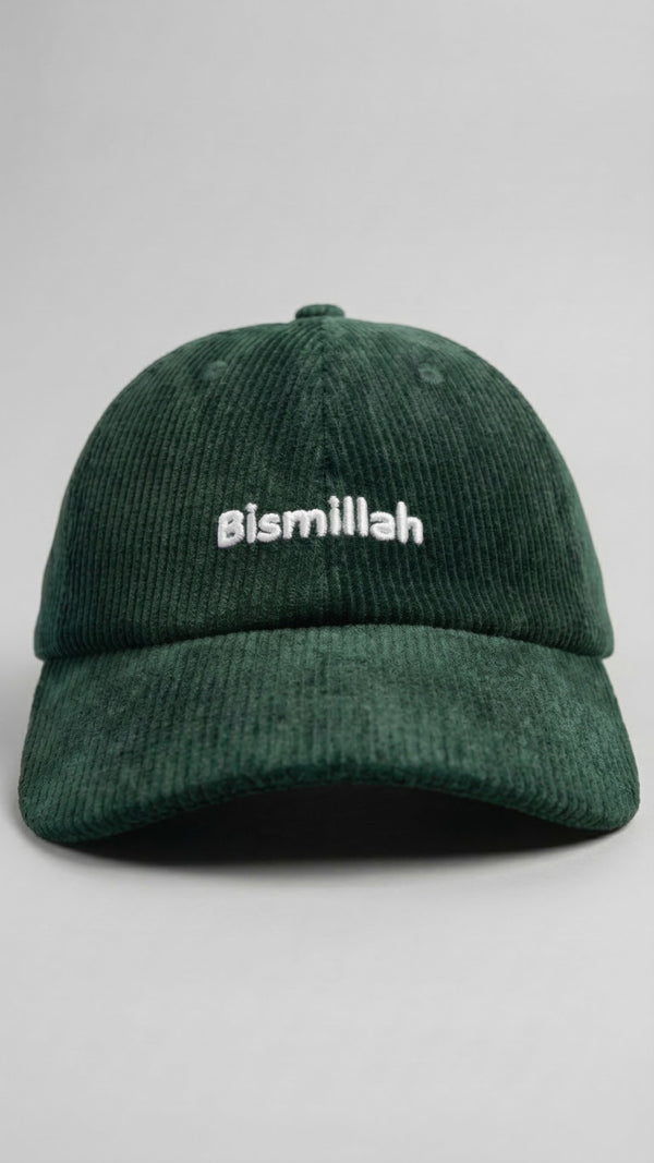 Ramoking Green Bismillah Embroidery Corduroy Cap