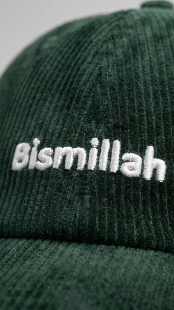 Ramoking Green Bismillah Embroidery Corduroy Cap