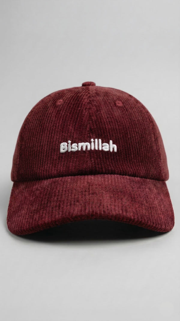 Ramoking Red Bismillah Embroidery Corduroy Cap