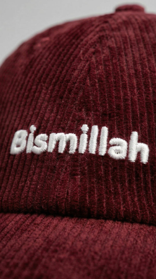 Ramoking Red Bismillah Embroidery Corduroy Cap