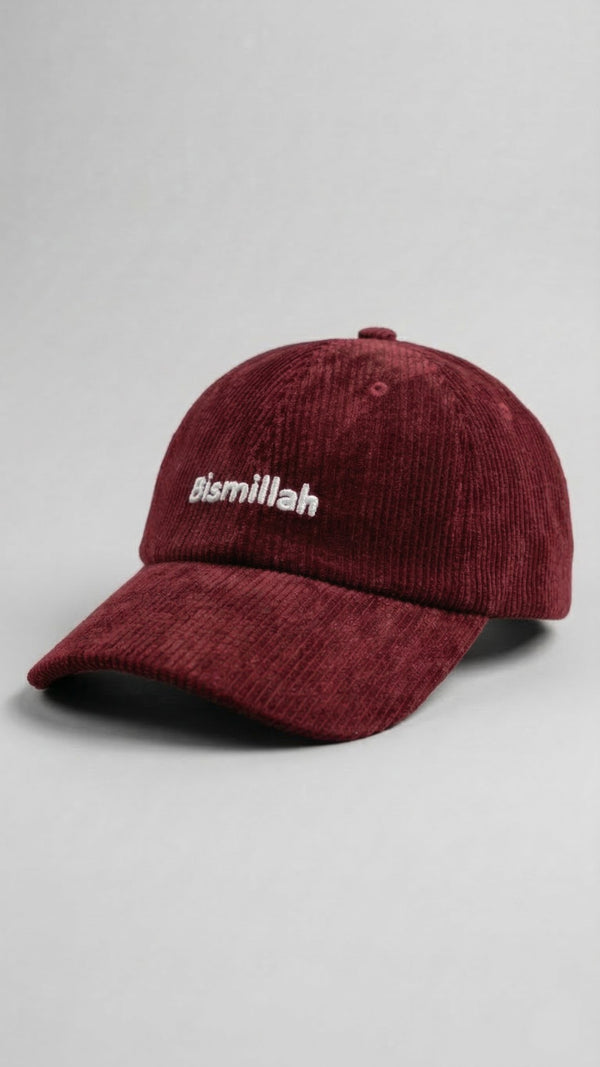Ramoking Red Bismillah Embroidery Corduroy Cap